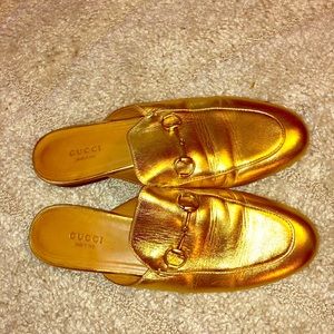 Gucci Princetown Mettalic Gold mule